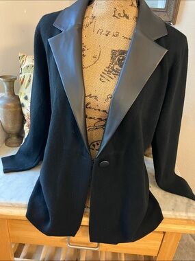 Sioni Black Jacket with Notched Faux Leather Trim Cute Sexy Fab!M